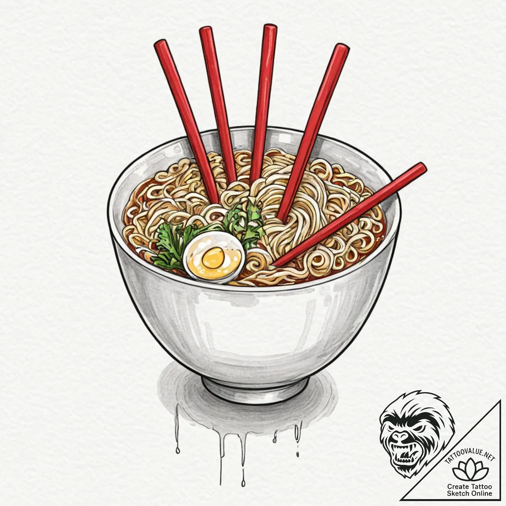 Tattoo design 'ramen bowl' on one, 'chopstick... - tattoo sketch (№1752696096_0, 16.07.2025 20:01) — tattoovalue.net