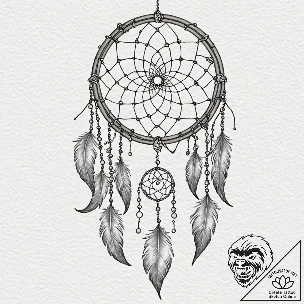 Tattoo design a dreamcatcher with a misty, et... - tattoo sketch (№1752696579_0, 16.07.2025 20:09) — tattoovalue.net