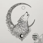 Tattoo sketch: a stylized wolf howling at a l… – tattoo sketch (№1752697540_0, 16.07.2025 20:25) — tattoovalue.net