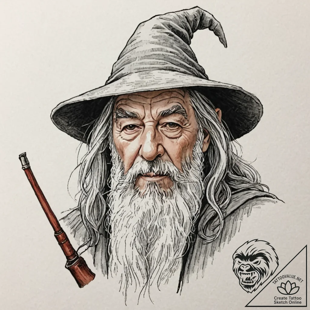 Neo-traditional portrait of gandalf the grey,... - tattoo sketch (№1752697861_0, 16.07.2025 20:31) — tattoovalue.net