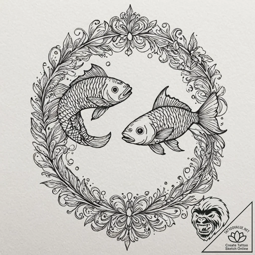 Tattoo design pisces fish, one appearing as a... - tattoo sketch (№1752697942_0, 16.07.2025 20:32) — tattoovalue.net