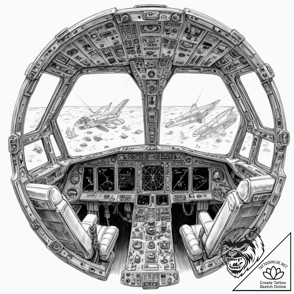 Tattoo design a detailed spaceship cockpit vi... - tattoo sketch (№1752698182_0, 16.07.2025 20:36) — tattoovalue.net