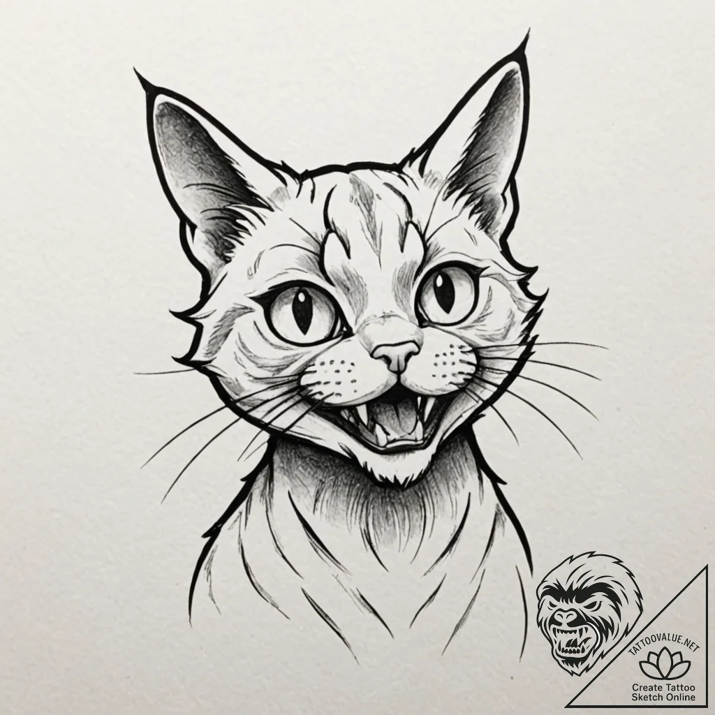 Neo-traditional tattoo of jonesy the cat, loo... - tattoo sketch (№1752699344_0, 16.07.2025 20:55) — tattoovalue.net