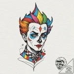 Harlequin, ink illustration for tattoo, linew… – tattoo sketch (№1752699499_0, 16.07.2025 20:58) — tattoovalue.net