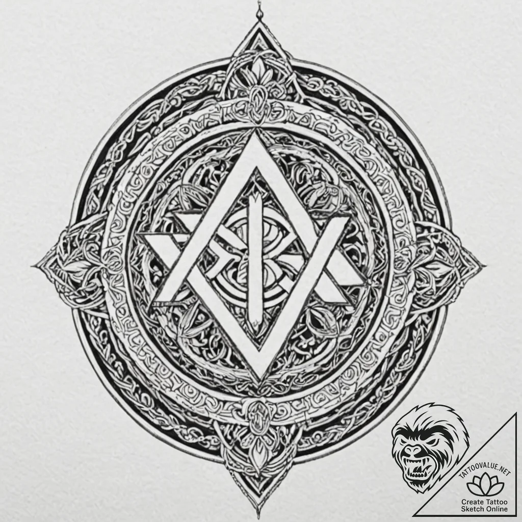 132. tattoo design: a "klad" rune with intric... - tattoo sketch (№1752699729_0, 16.07.2025 21:02) — tattoovalue.net