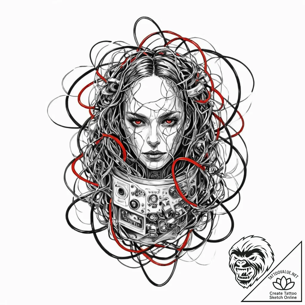 Trash polka composition of a human battery in... - tattoo sketch (№1752700119_0, 16.07.2025 21:08) — tattoovalue.net