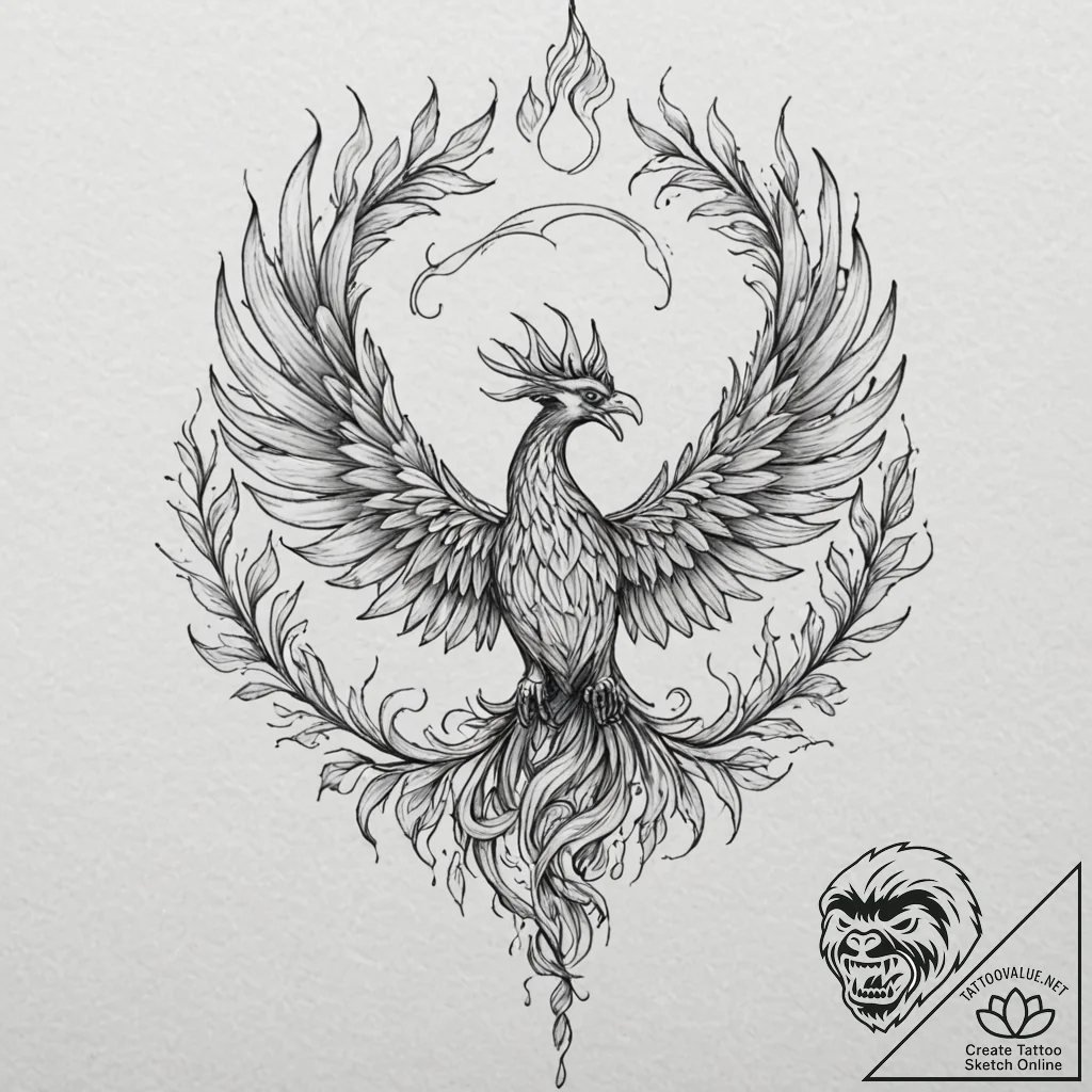 Tattoo sketch: a phoenix rising from flames,... - tattoo sketch (№1752700197_0, 16.07.2025 21:09) — tattoovalue.net