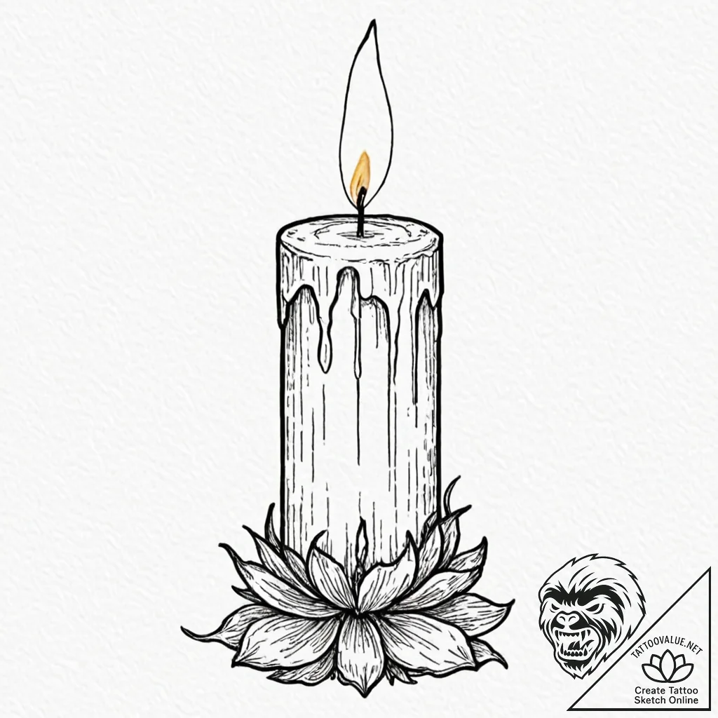Tattoo sketch a single, elegant candle, flick... - tattoo sketch (№1752700276_0, 16.07.2025 21:11) — tattoovalue.net