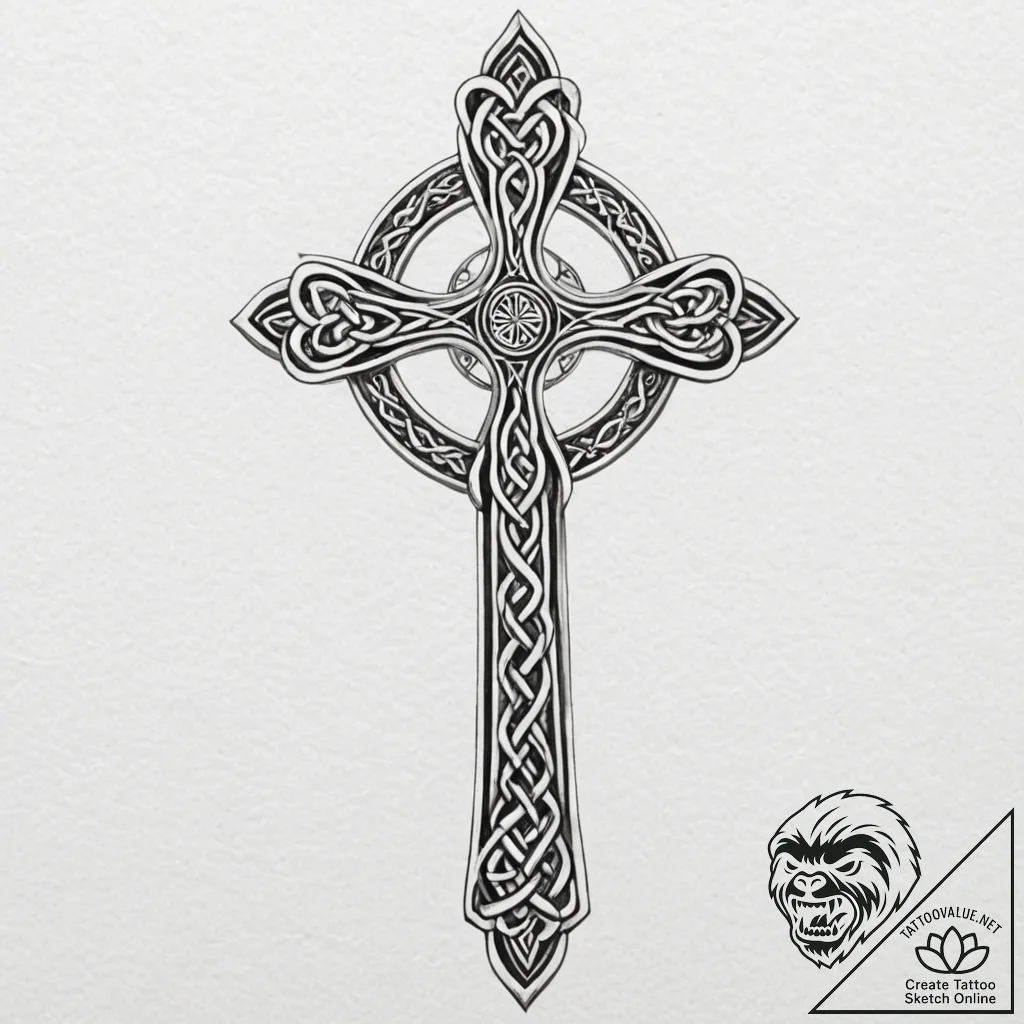 Tattoo design a 'celtic cross' with family na... - tattoo sketch (№1752700353_0, 16.07.2025 21:12) — tattoovalue.net