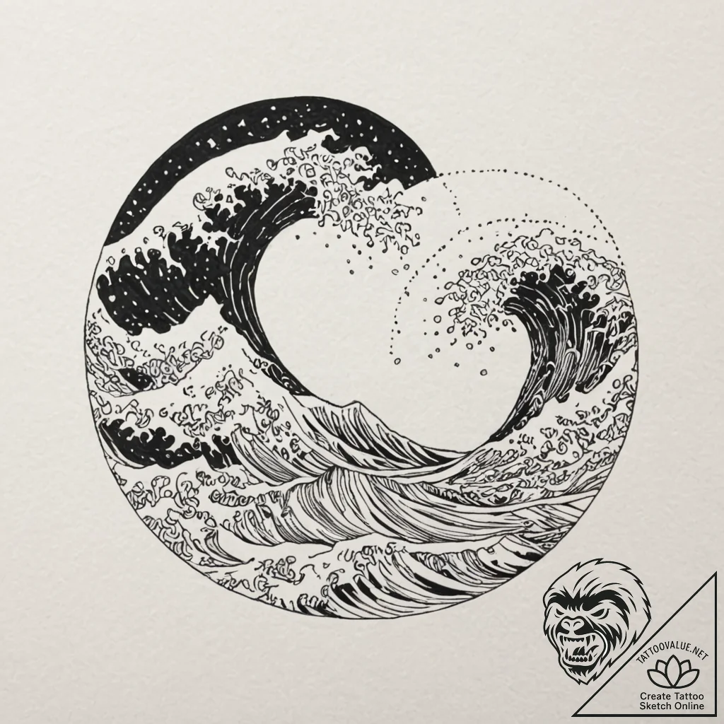 Tattoo sketch a wave that splits into two, on... - tattoo sketch (№1752701134_0, 16.07.2025 21:25) — tattoovalue.net