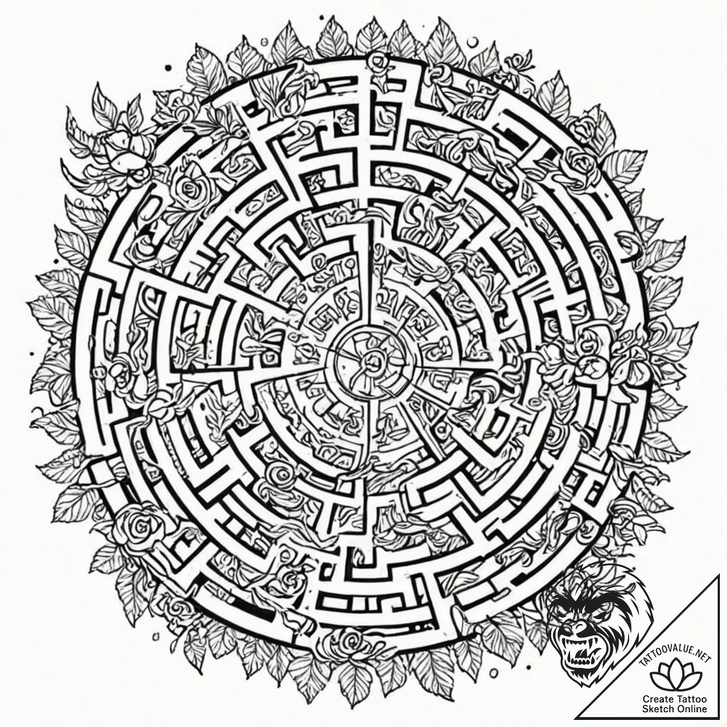 Tattoo design a labyrinth with a clear path l... - tattoo sketch (№1752701987_0, 16.07.2025 21:39) — tattoovalue.net