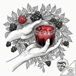 A person’s hands, stained with berry juice af… – tattoo sketch (№1752702219_0, 16.07.2025 21:43) — tattoovalue.net