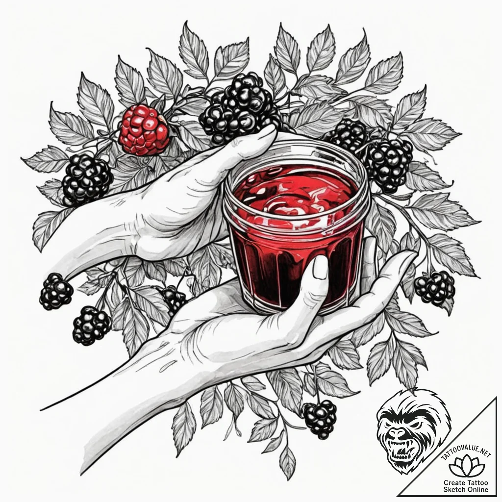 A person's hands, stained with berry juice af... - tattoo sketch (№1752702219_0, 16.07.2025 21:43) — tattoovalue.net