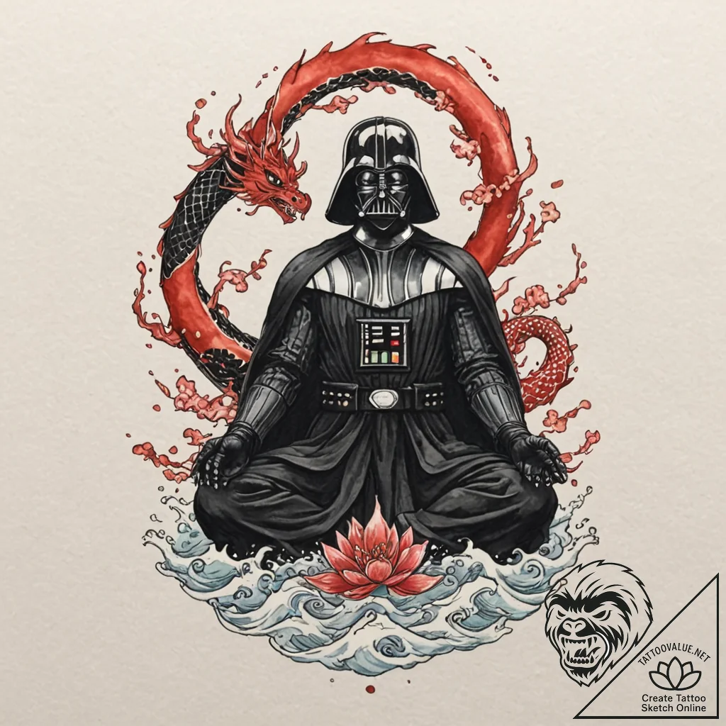 Watercolor sketch of darth vader meditating,... - tattoo sketch (№1752702376_0, 16.07.2025 21:46) — tattoovalue.net