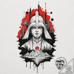 Watercolor design of the jedi temple on corus… – tattoo sketch (№1752702923_0, 16.07.2025 21:55) — tattoovalue.net