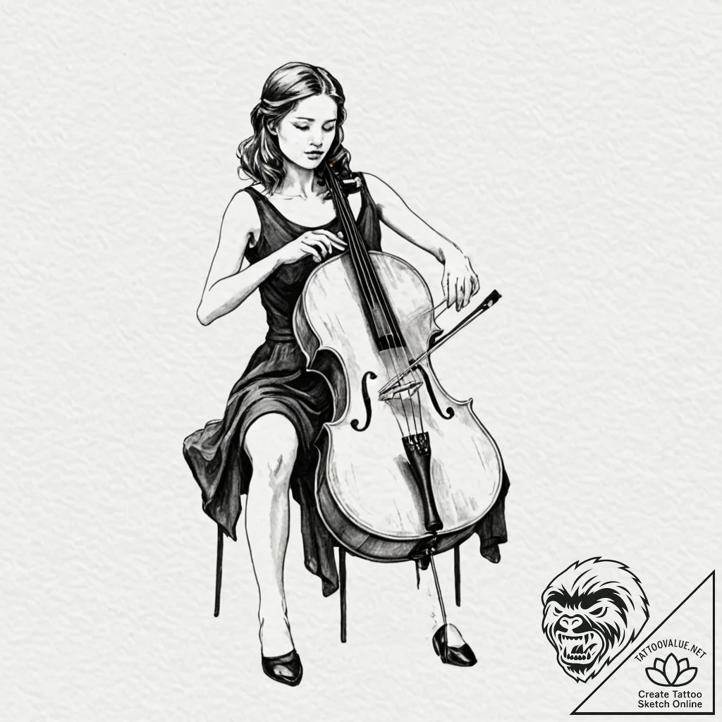 A person playing a cello with intense emotion... - tattoo sketch (№1752703234_0, 16.07.2025 22:00) — tattoovalue.net