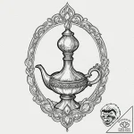 A minimalist tattoo of the magic lamp from al… – tattoo sketch (№1752703311_0, 16.07.2025 22:01) — tattoovalue.net