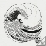 A surfer riding a massive, curling wave., con… – tattoo sketch (№1752703389_0, 16.07.2025 22:03) — tattoovalue.net