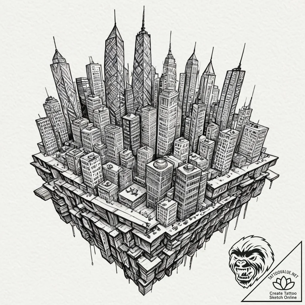 A watercolor sketch of the folded city scene... - tattoo sketch (№1752703784_0, 16.07.2025 22:09) — tattoovalue.net