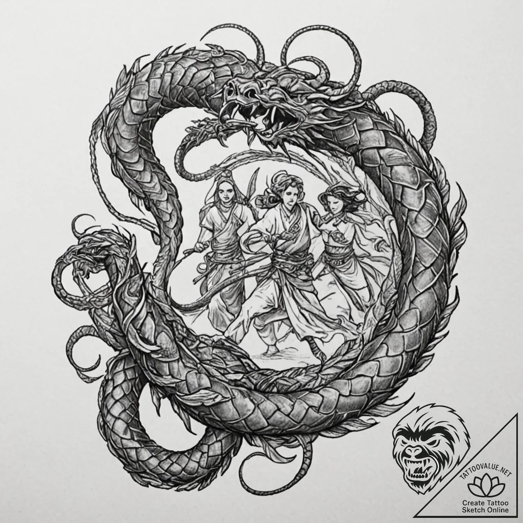Tattoo design: a scene of perun battling a se... - tattoo sketch (№1752703863_0, 16.07.2025 22:11) — tattoovalue.net