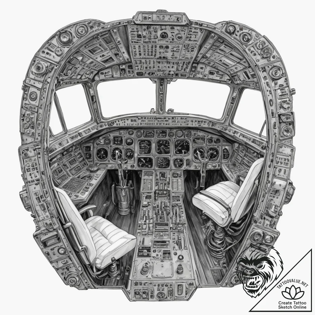 The cockpit of a modern airliner during a fli... - tattoo sketch (№1752704021_0, 16.07.2025 22:13) — tattoovalue.net