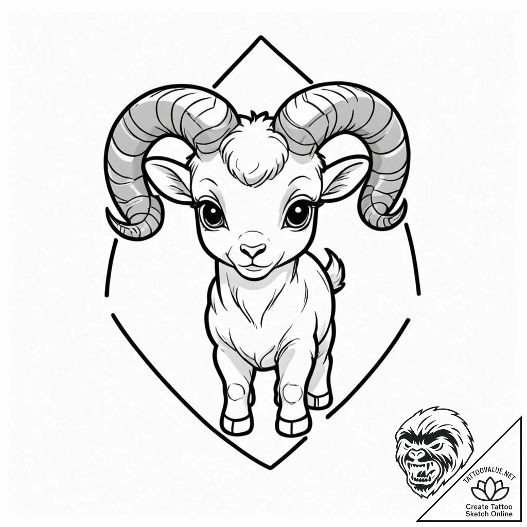 Tattoo sketch a chibi-style aries ram looking... - tattoo sketch (№1752704725_0, 16.07.2025 22:25) — tattoovalue.net