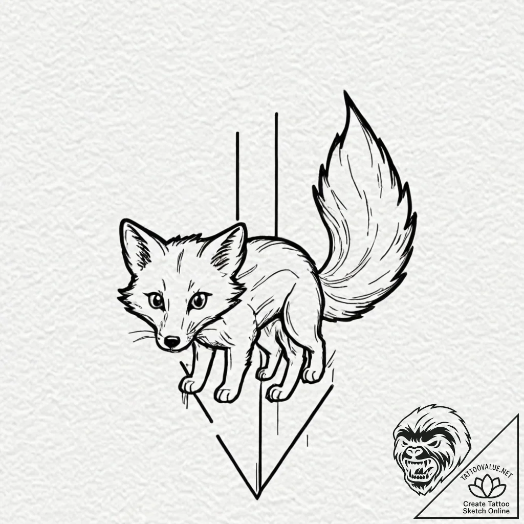 Tattoo sketch a mischievous fox's tail peekin... - tattoo sketch (№1752705667_0, 16.07.2025 22:41) — tattoovalue.net