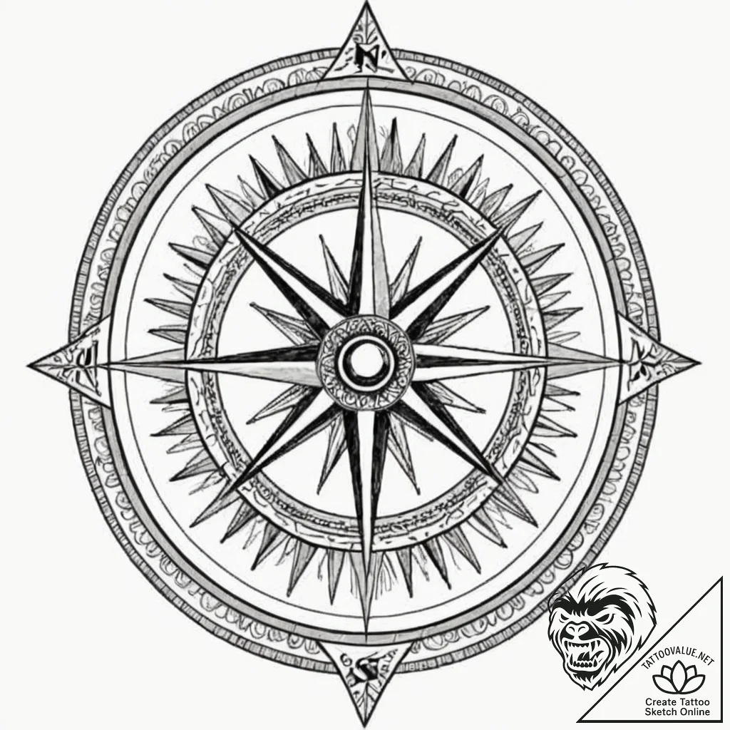 Tattoo design a simple 'compass' pointing to... - tattoo sketch (№1752705823_0, 16.07.2025 22:43) — tattoovalue.net