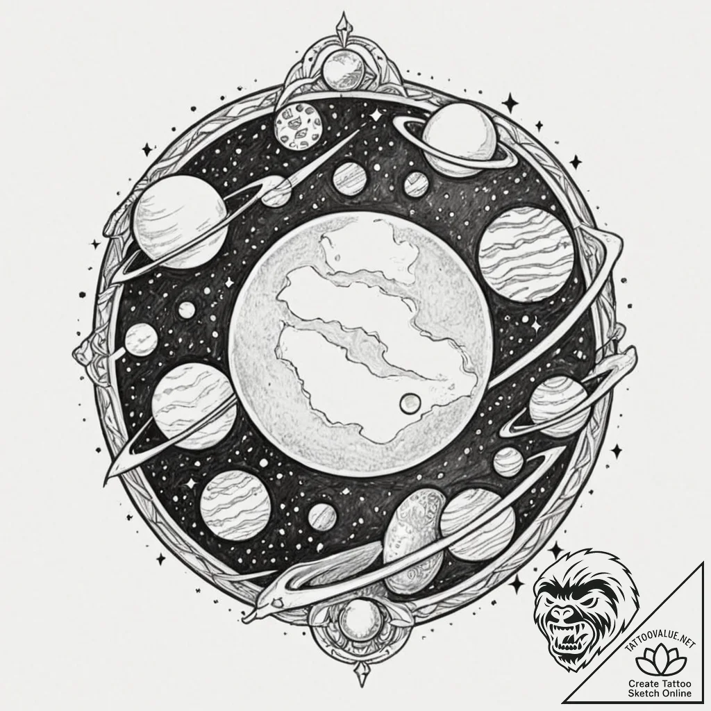 Planets, artistic tattoo sketch, on a clean w... - tattoo sketch (№1752705903_0, 16.07.2025 22:45) — tattoovalue.net