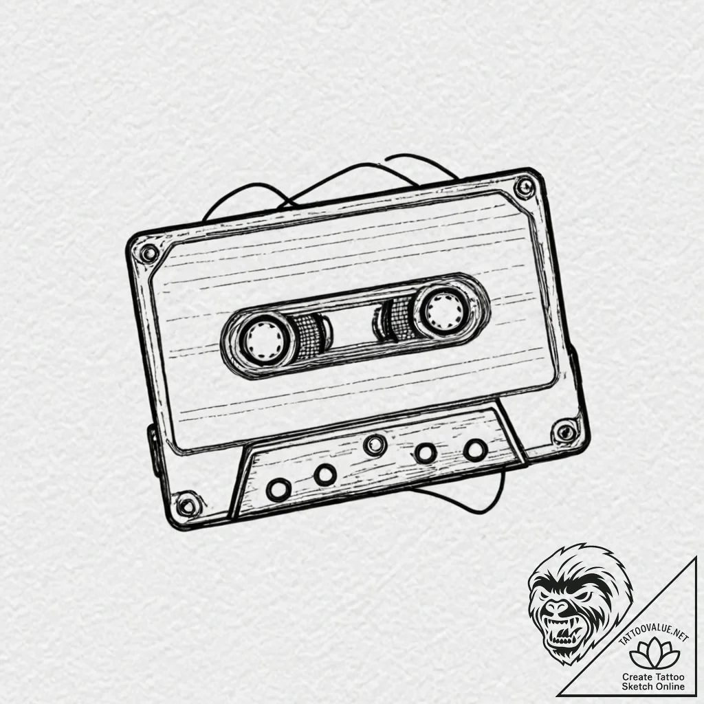 Cassette, tattoo line art, on a clean white p... - tattoo sketch (№1752705982_0, 16.07.2025 22:46) — tattoovalue.net