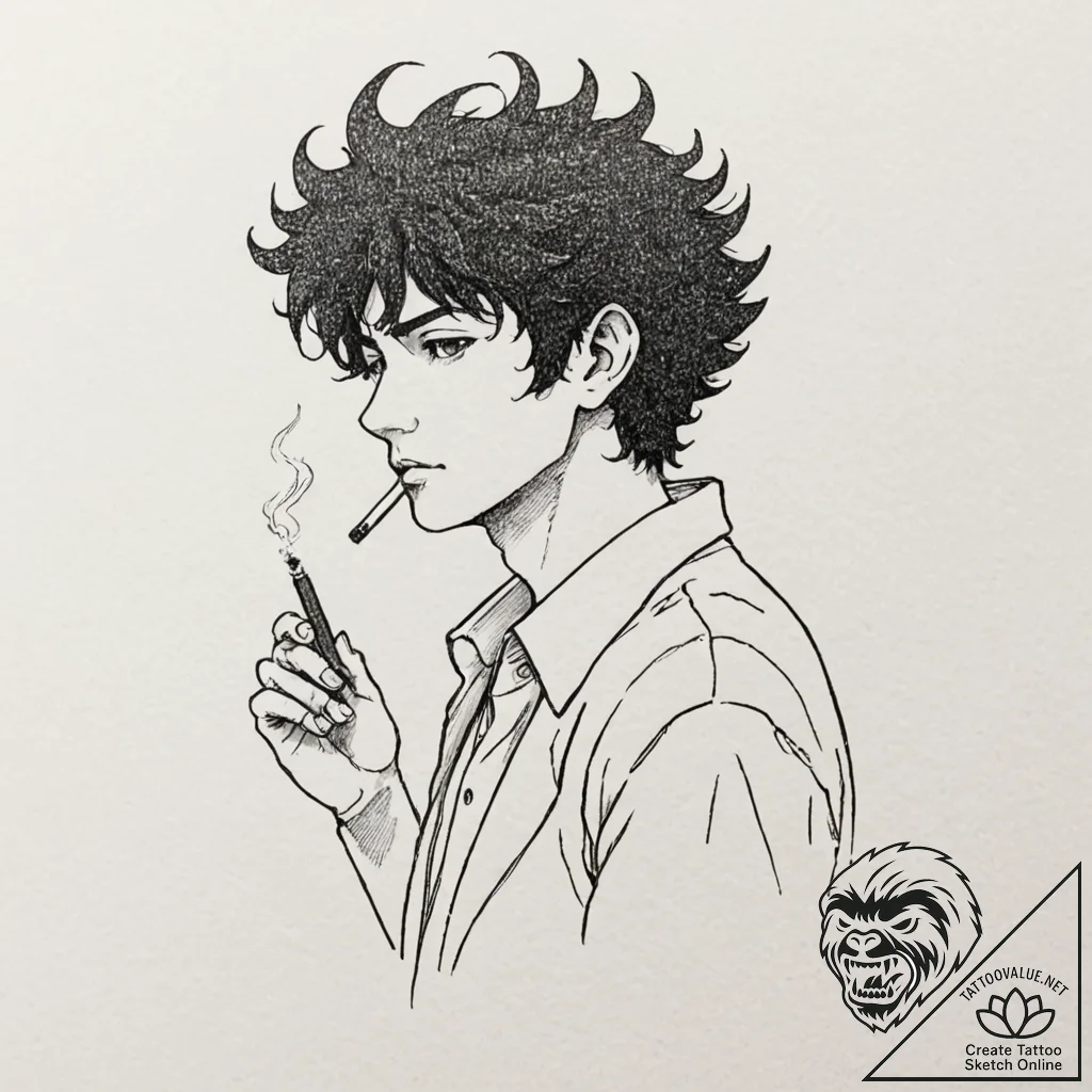 A graphic novel style tattoo of spike spiegel... - tattoo sketch (№1752706535_0, 16.07.2025 22:55) — tattoovalue.net