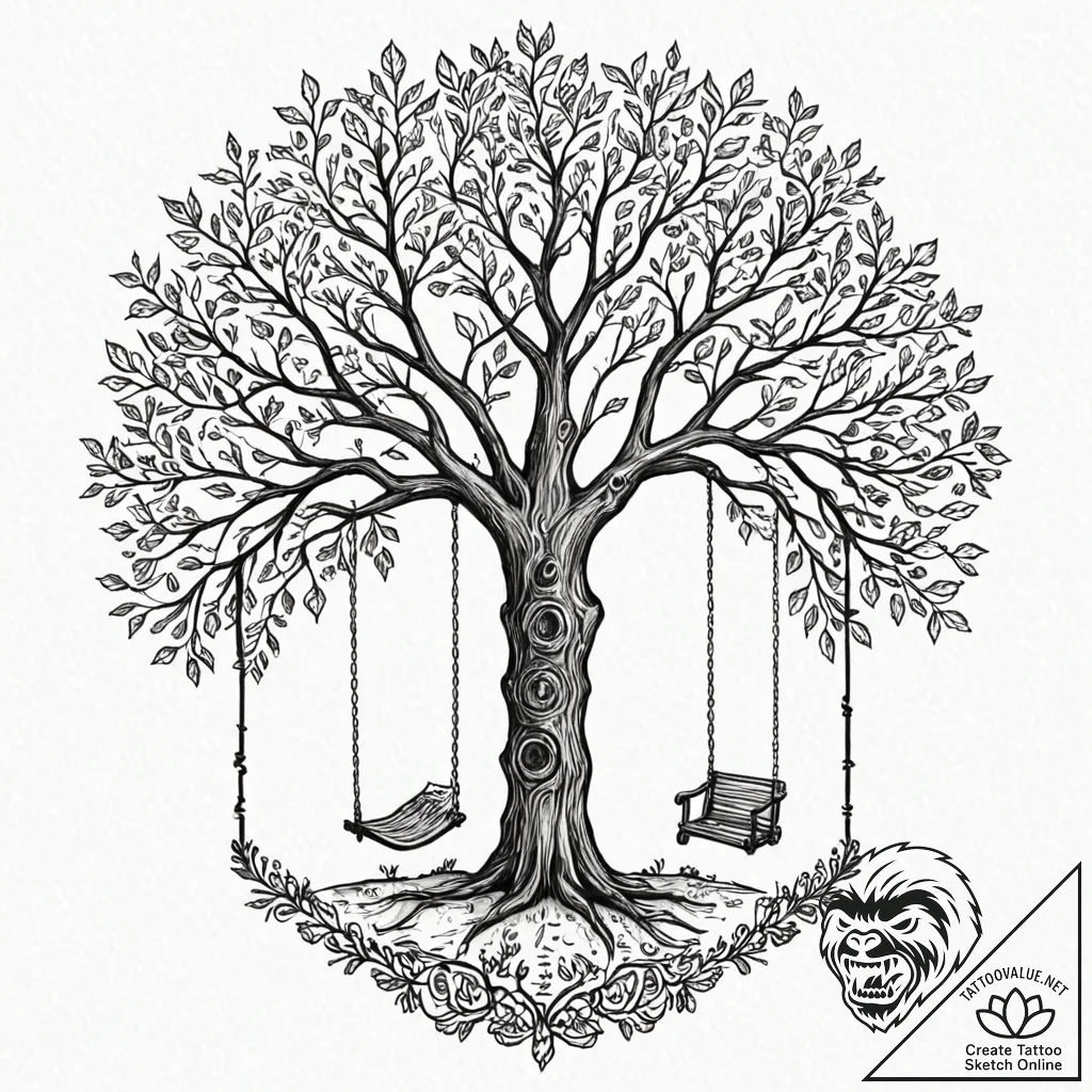 Tattoo sketch a single mighty tree with a swi... - tattoo sketch (№1752706612_0, 16.07.2025 22:56) — tattoovalue.net