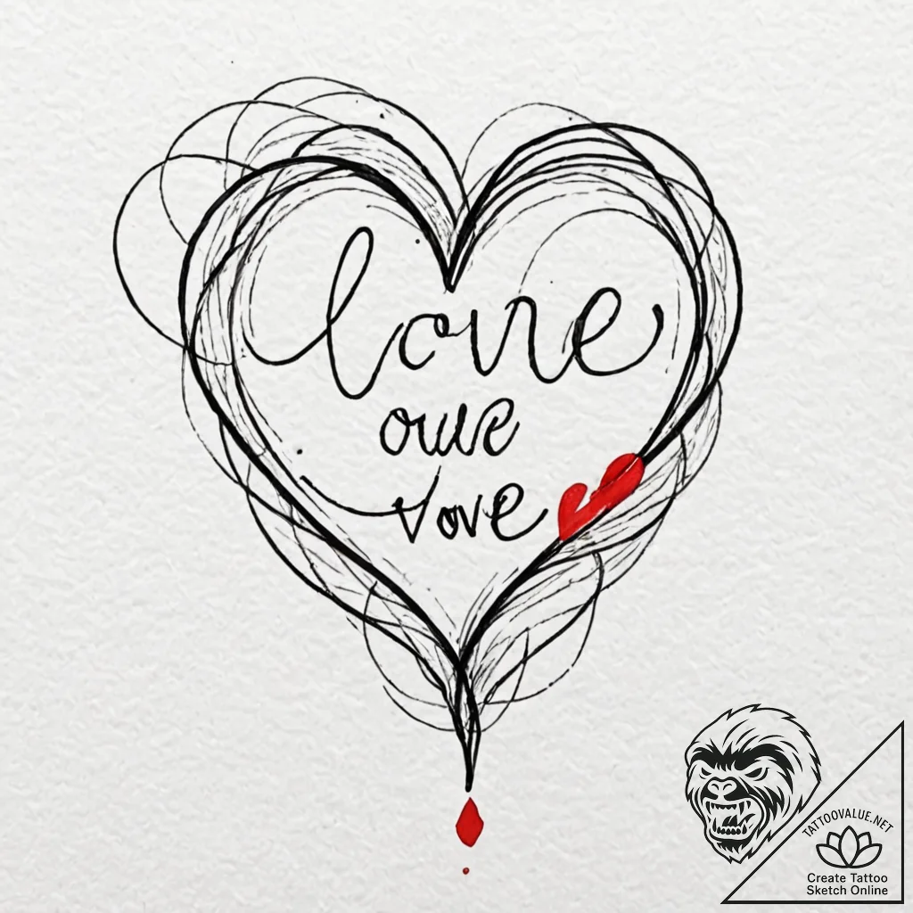 Love, ink illustration for tattoo, linework t... - tattoo sketch (№1752707083_0, 16.07.2025 23:04) — tattoovalue.net