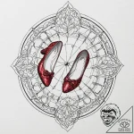 A neo-traditional tattoo of the ruby slippers… – tattoo sketch (№1752707639_0, 16.07.2025 23:13) — tattoovalue.net