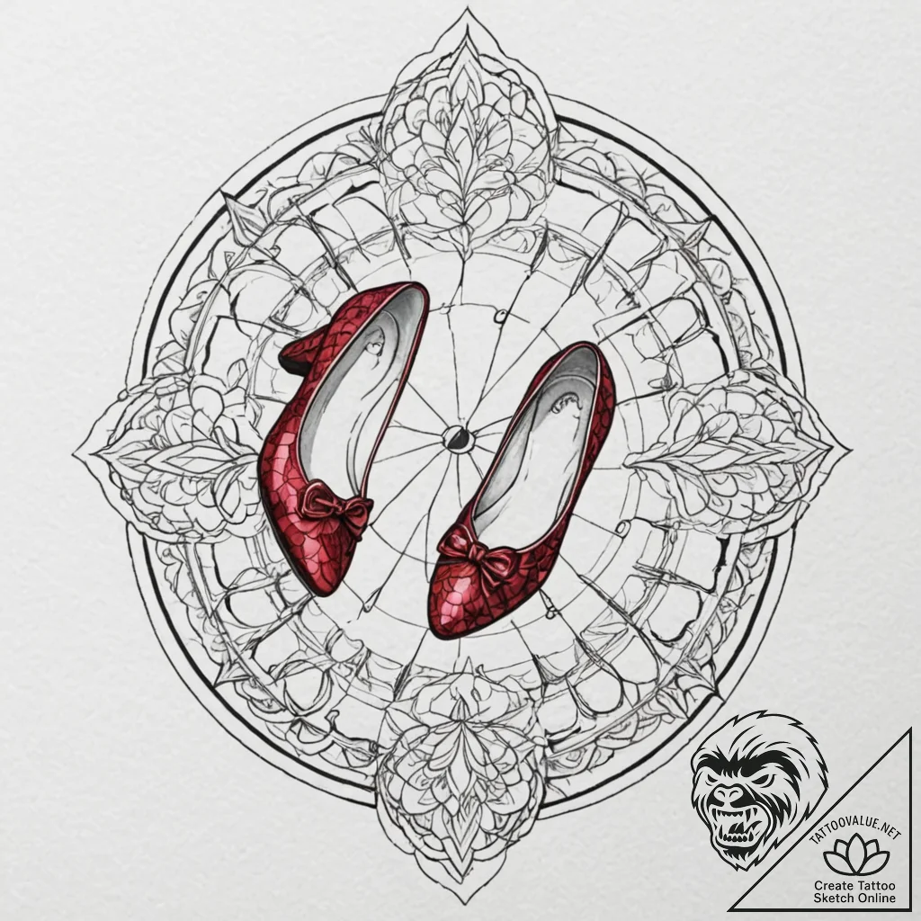 A neo-traditional tattoo of the ruby slippers... - tattoo sketch (№1752707639_0, 16.07.2025 23:13) — tattoovalue.net