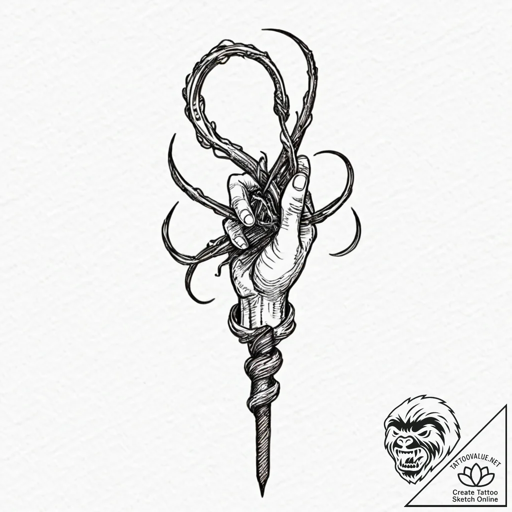 A linework tattoo of the hook hand from candy... - tattoo sketch (№1752708427_0, 16.07.2025 23:27) — tattoovalue.net