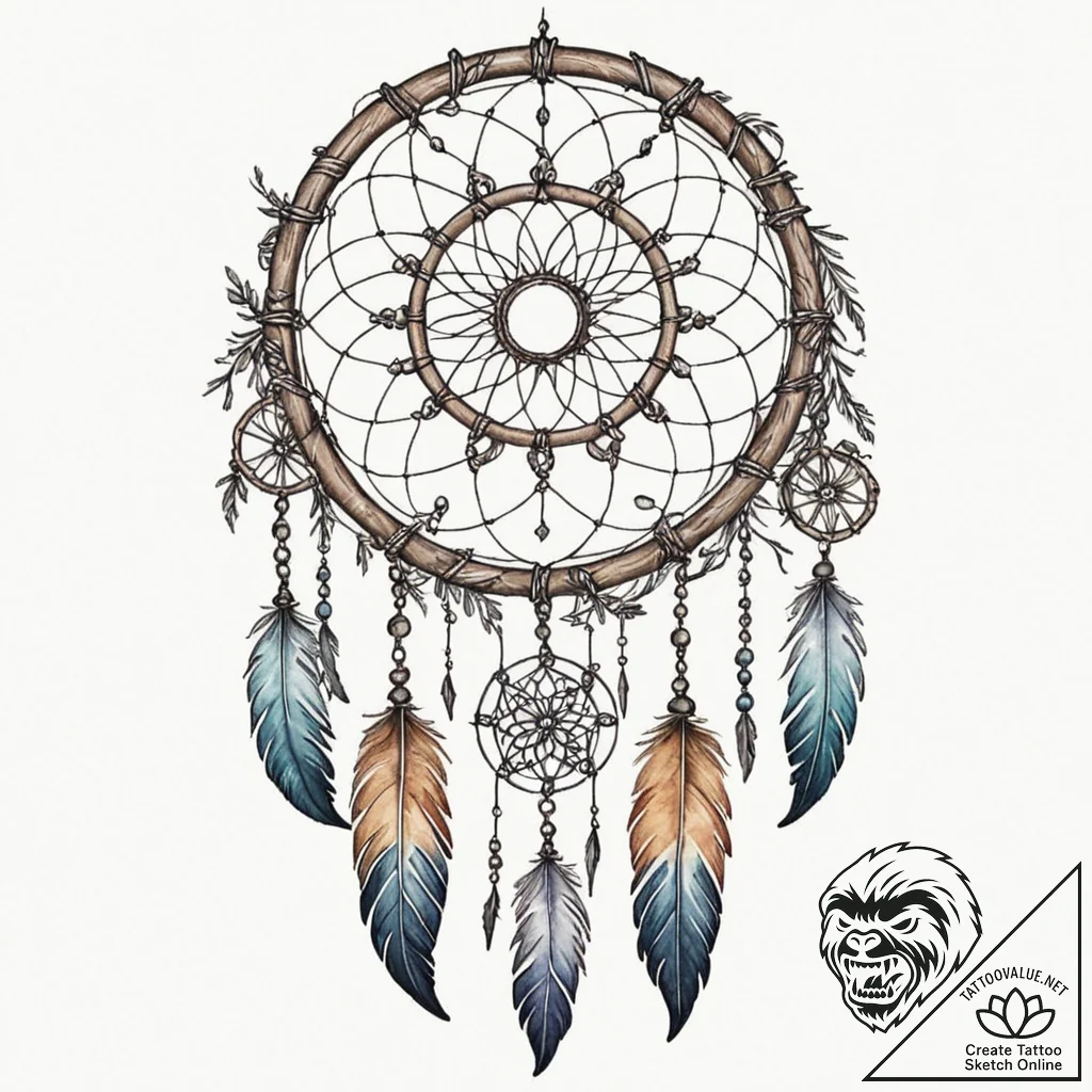 Tattoo sketch a dreamcatcher with a zodiac gl... - tattoo sketch (№1752708818_0, 16.07.2025 23:33) — tattoovalue.net