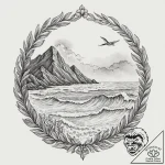 Ocean, concept art for tattoo, on a clean whi… – tattoo sketch (№1752709678_0, 16.07.2025 23:47) — tattoovalue.net