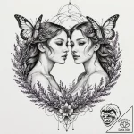 Tattoo sketch gemini twins surrounded by flow… – tattoo sketch (№1752710381_0, 16.07.2025 23:59) — tattoovalue.net