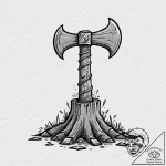 Tattoo sketch a warrior’s axe embedded in a t… – tattoo sketch (№1752710460_0, 17.07.2025 00:01) — tattoovalue.net