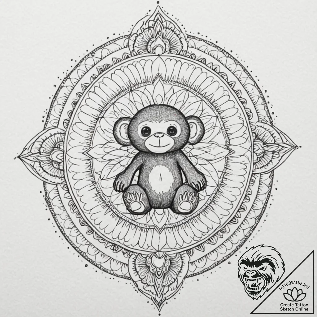 Cheburashka, tattoo line art, geometric tatto... - tattoo sketch (№1752710616_0, 17.07.2025 00:03) — tattoovalue.net