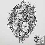 A linework tattoo of the main characters from… – tattoo sketch (№1752711240_0, 17.07.2025 00:14) — tattoovalue.net