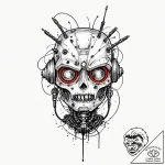 Tattoo sketch a broken robot head with wires… – tattoo sketch (№1752711317_0, 17.07.2025 00:15) — tattoovalue.net