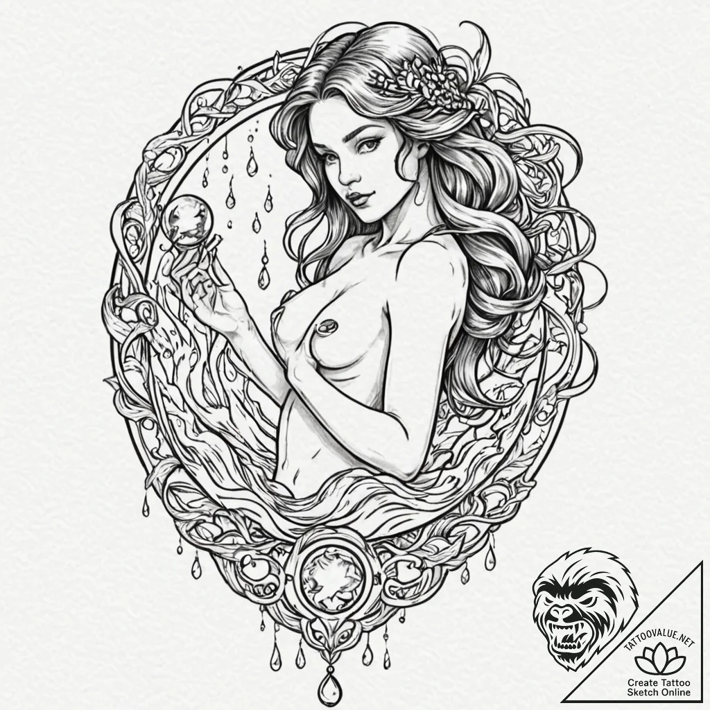 Tattoo sketch aquarius's water-bearer with a... - tattoo sketch (№1752711394_0, 17.07.2025 00:16) — tattoovalue.net