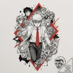 A watercolor tattoo of mob from mob psycho 10… – tattoo sketch (№1752712097_0, 17.07.2025 00:28) — tattoovalue.net