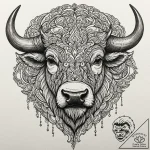 Tattoo design a powerful bison, head lowered,… – tattoo sketch (№1752712331_0, 17.07.2025 00:32) — tattoovalue.net