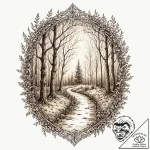 Tattoo design a tranquil forest path leading… – tattoo sketch (№1752712955_0, 17.07.2025 00:42) — tattoovalue.net
