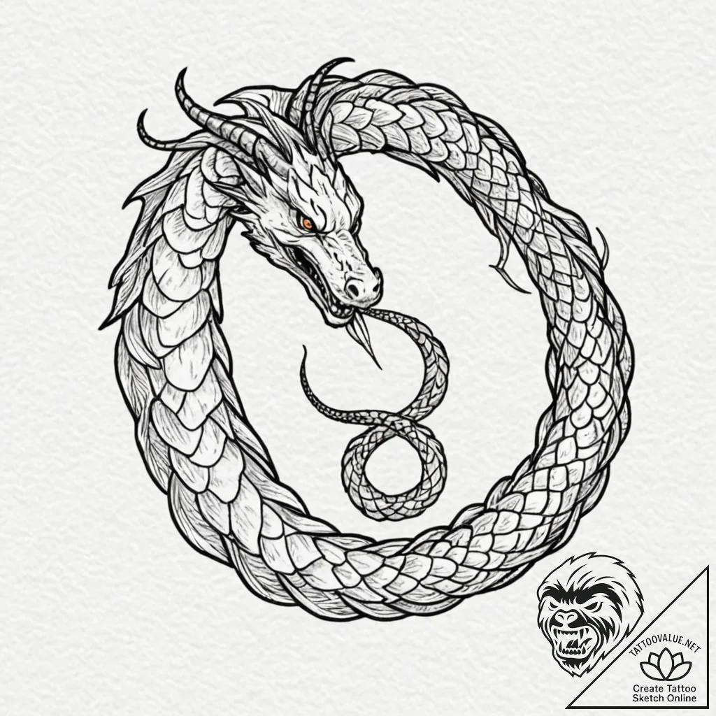 Tattoo design a coiled serpent or dragon, rep... - tattoo sketch (№1752713033_0, 17.07.2025 00:43) — tattoovalue.net