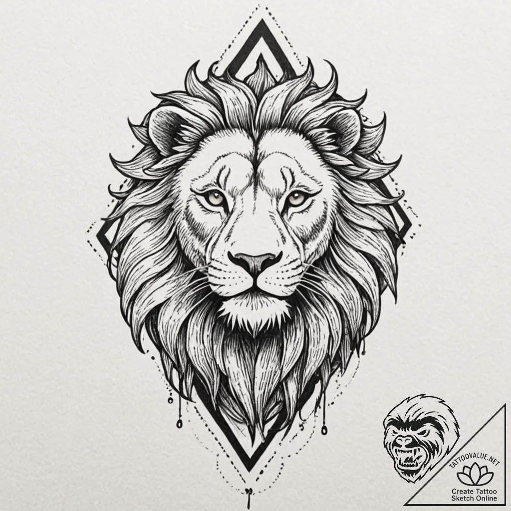 A neo-traditional tattoo of a golden lion, th... - tattoo sketch (№1752713110_0, 17.07.2025 00:45) — tattoovalue.net