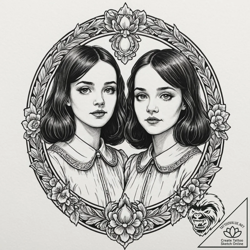 A neo-traditional tattoo of the grady twins f... - tattoo sketch (№1752713188_0, 17.07.2025 00:46) — tattoovalue.net